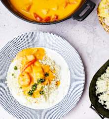 Langostinos en salsa de piña con arroz basmati