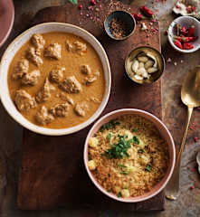 Slow Cooked Beef Curry with Cucumber Mint Couscous
