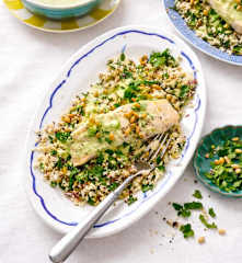 Vis met Tahinisaus en Tabouleh van Bloemkool