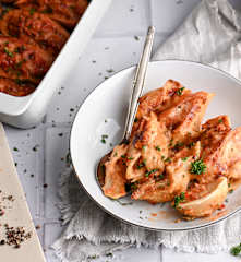 Patates douces et sauce aux légumes - Gratin de pâtes