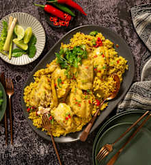 Spicy chicken with fragrant coconut rice