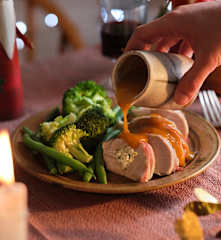 Stuffed Turkey Breast Fillets with Vegetables and Gravy