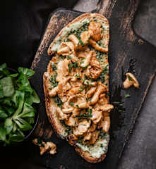 Bruschetta aux girolles et au beurre persillé à l'ail