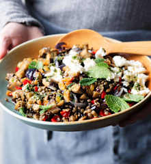 Salada de beringela e lentilhas