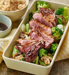 Five-spice Duck with Mushrooms, Asian Vegetables and Rice