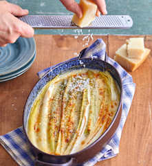 Poireaux gratinés à la crème de parmesan