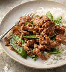 Thai Garlic Pork with Rice and Vegetables