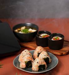 Three-in-One Salmon Onigiri, Chawanmushi and Miso Soup