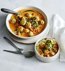 Layered chicken meatball stroganoff