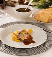Magret de pato con foie, manzanas y salsa de Pedro Ximénez