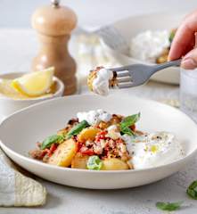 Gratin à la saucisse au fenouil et à la burrata