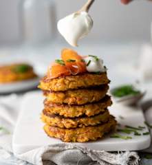 Sweet Potato Fritters with Greek Yoghurt, Smoked Salmon and Chives (TM5)