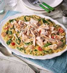 Orzo-Pasta mit Lachs und Spinat