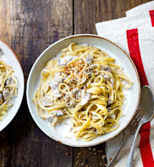 Linguine aux champignons et crème à la noisette