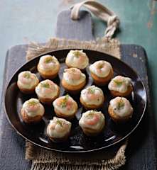 Polenta Muffins with Prawns and Mayo