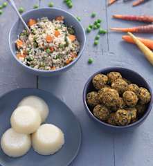 Tofu Meatballs with Rice and Vegan Quindim