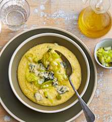 Polenta au poireau et au bleu d’Auvergne