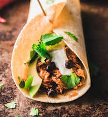 Tex-Mex Tortillas with Shredded Pork and Black Beans