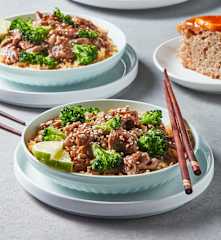 Mongolian Beef with Rice and Steamed Orange Cake