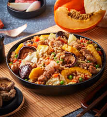 Pumpkin, Shitake Mushroom Steamed Rice