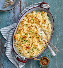 Gratin de chou-fleur, crème à la moutarde et fromage