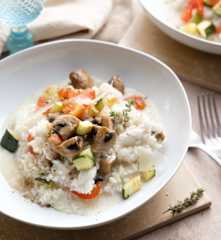 Risotto con verduras asadas y lenguado