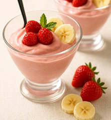 Espuma rápida de frutillas y bananas congeladas