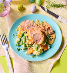 Frühlingsrisotto mit überbackenem Schweinefilet