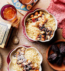 Couscous with nuts, coconut and icing sugar