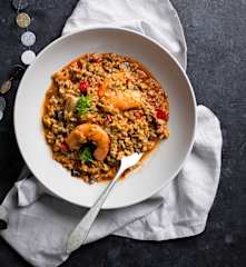 Arroz meloso con centollo y gambones